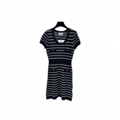 CHANEL BLACK STRIPED KNIT DRESS